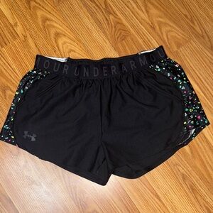 Under Armour Women's Black Athletic Shorts with Colorful Accents, Medium
